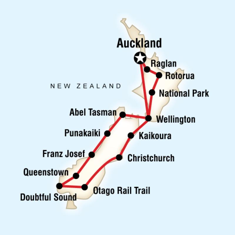 Map of the route for Best of New Zealand