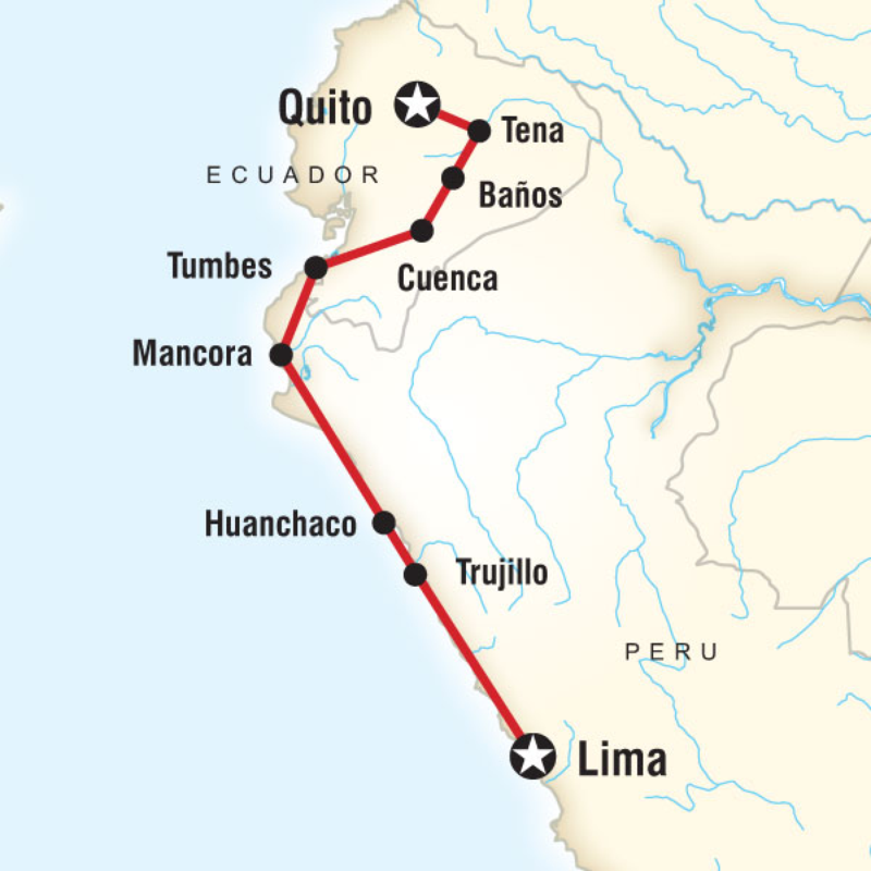 Route map for Ecuador and Peru Experience (JMQ)
