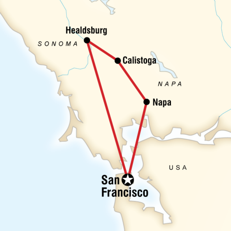 Map of the route for Bike The Napa Valley