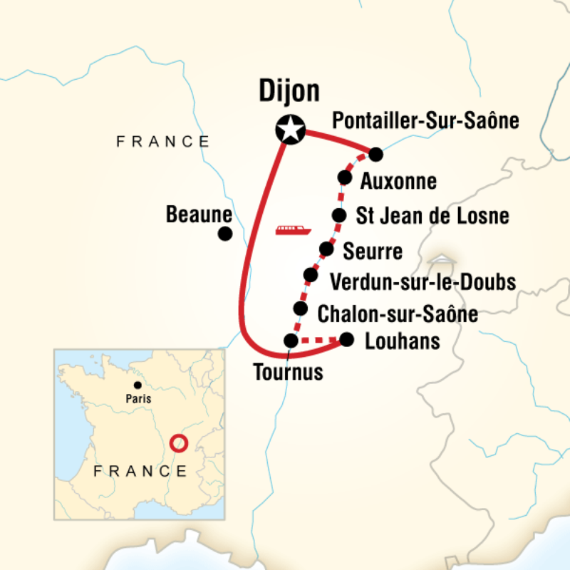 Map of the route for Local Living France: Burgundy Canal Boat