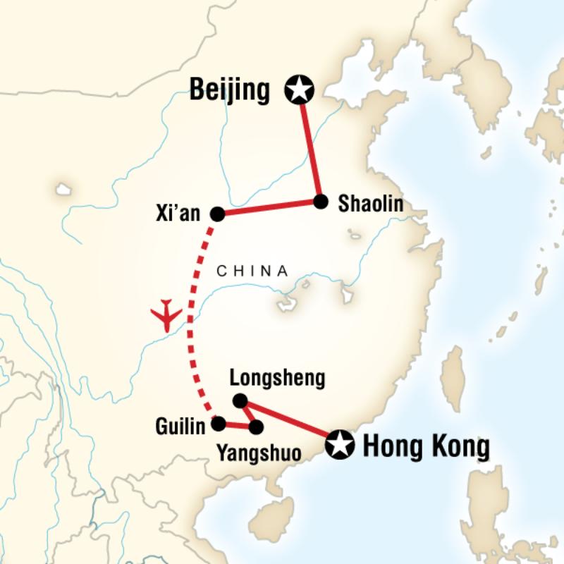 Map of the route for China Adventure