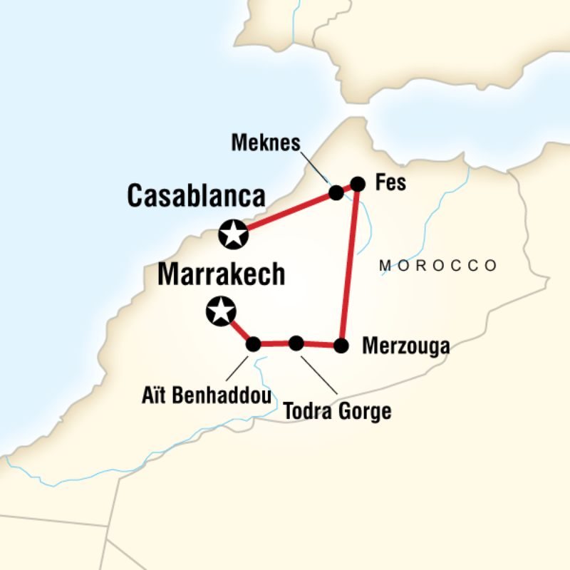 Map of the route for Morocco Kasbahs & Desert
