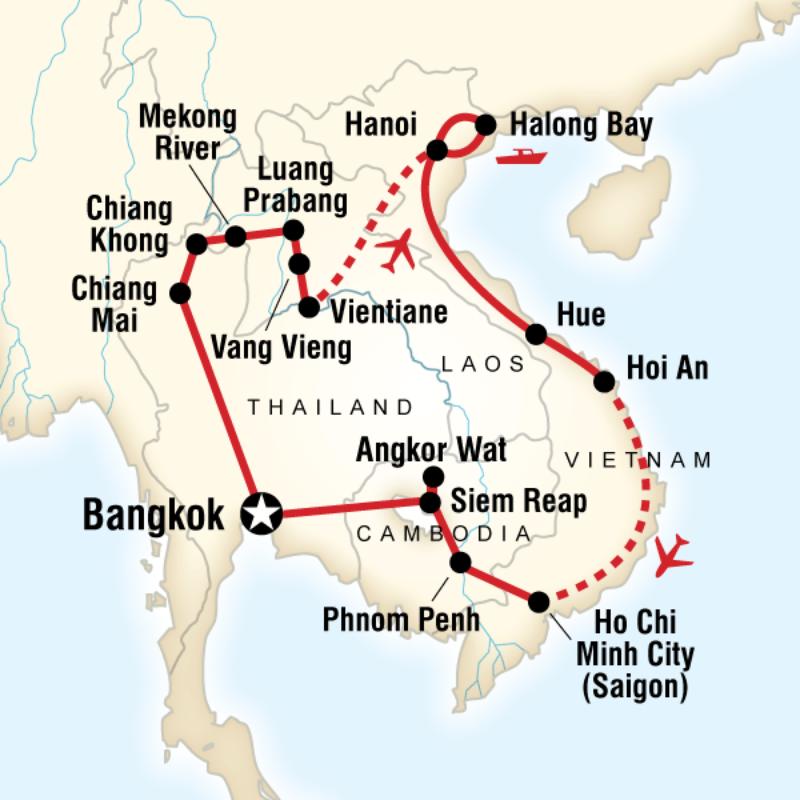 Map of the route for Indochina Encompassed