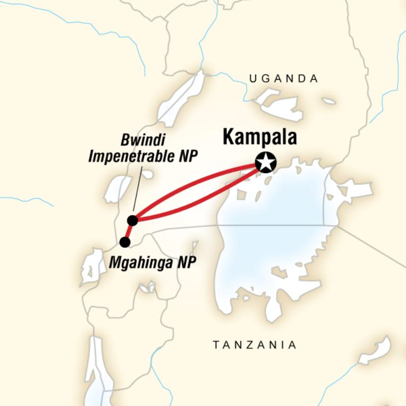 Map of the route for Gorilla & Volcano Trek