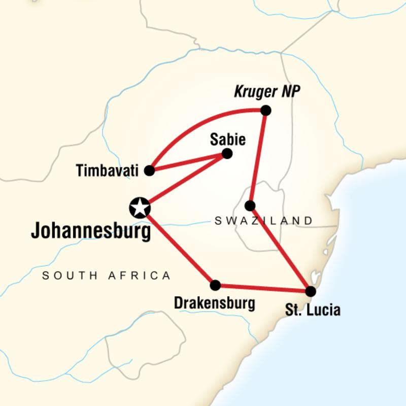 Map of the route for South African Family Adventure