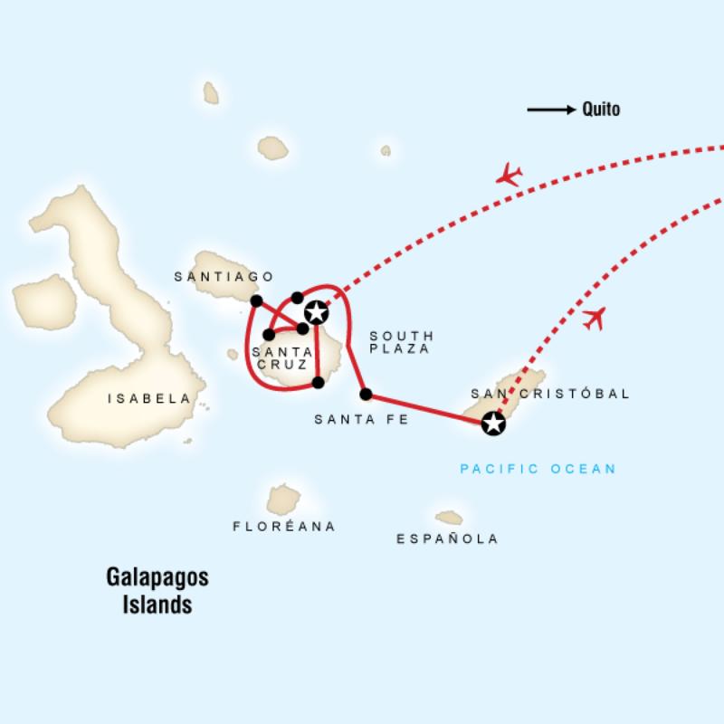 Map of the route for Explore Galapagos - Central Islands