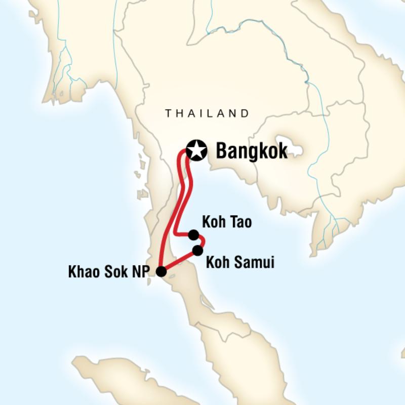 Map of the route for Southern Thailand Sojourn