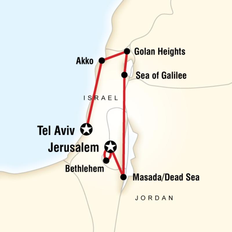 Map of the route for Highlights of Israel