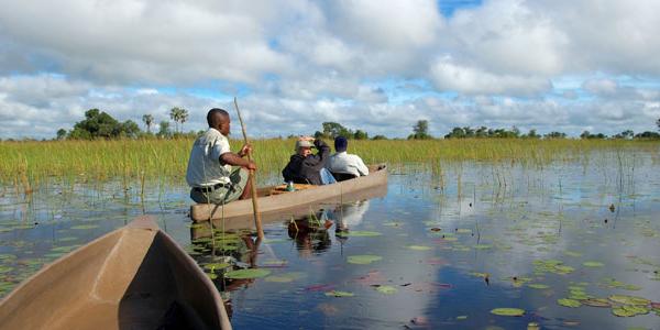 Mkoro / canoes in Okavango Delta in Botswana Chobe National Park