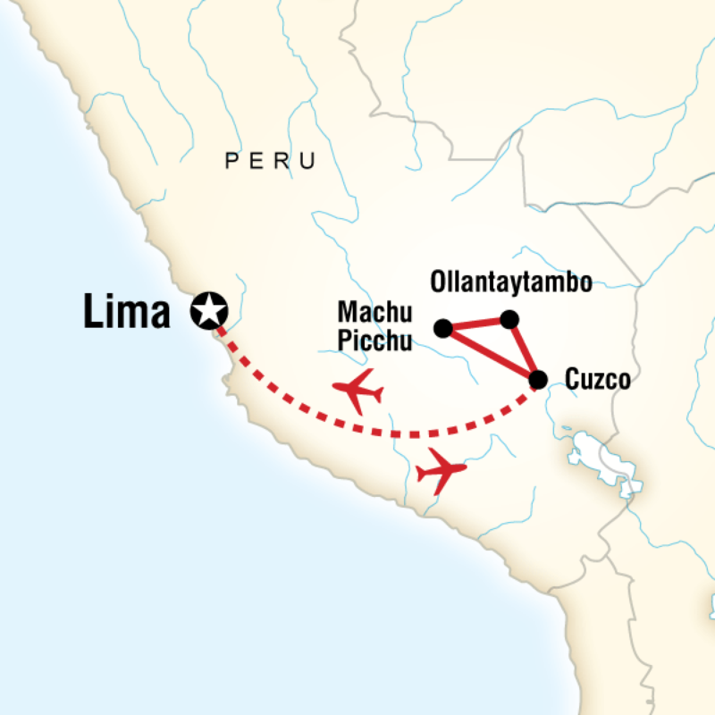 Map of the route for Machu Picchu Adventure