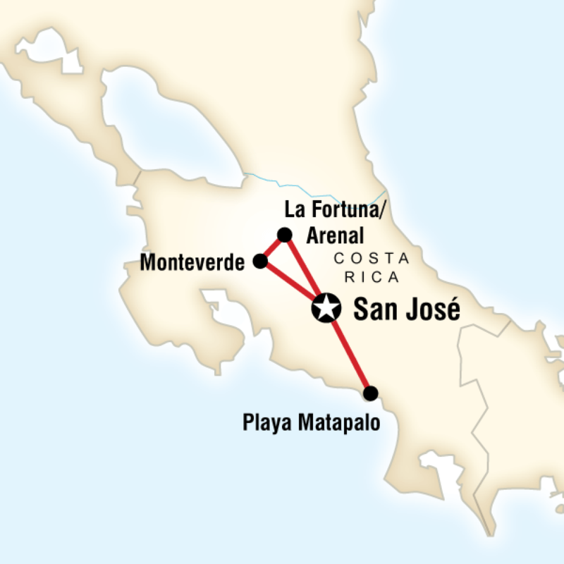 Route map for Volunteer Costa Rica (CRPJ)