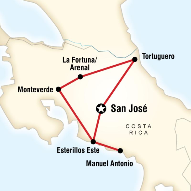 Map of the route for Costa Rica Explorer