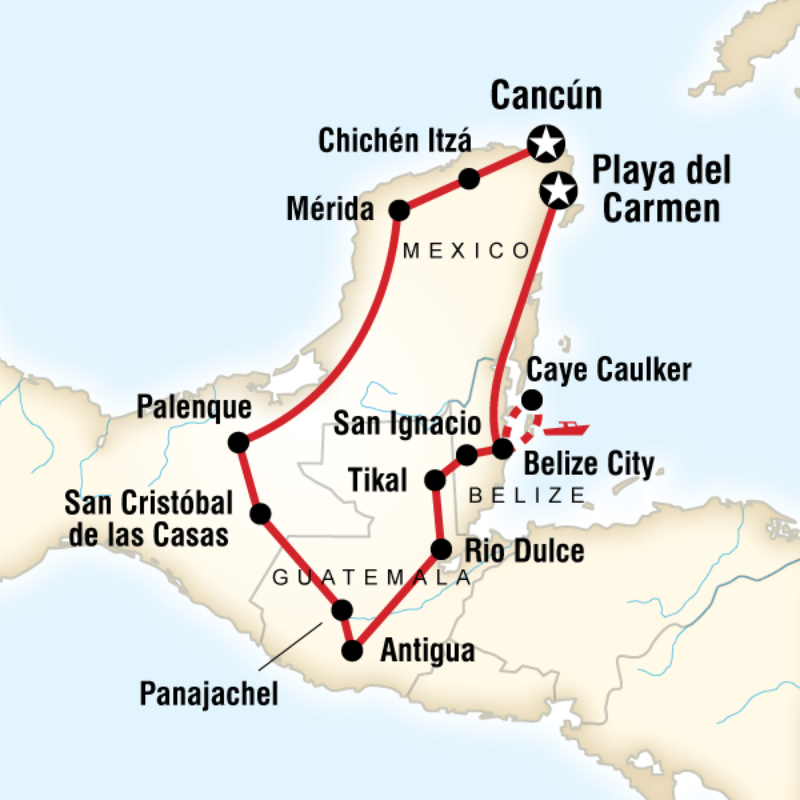 Route map for Mayan Adventure (CAM)