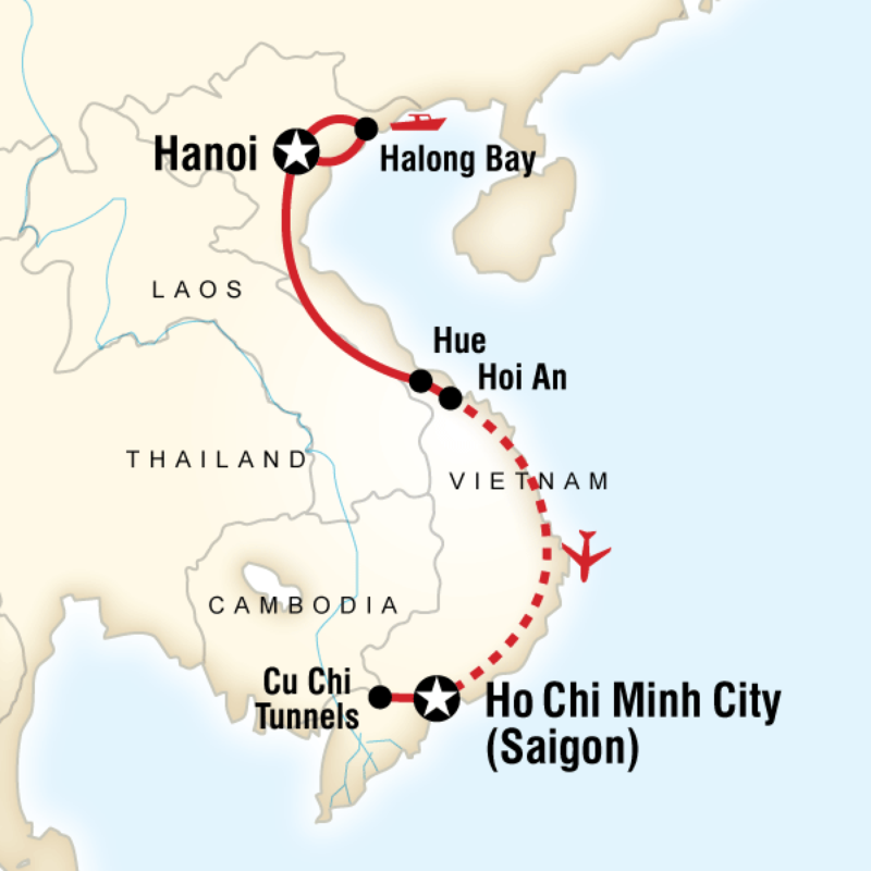 Map of the route for Classic Vietnam Hanoi to Saigon