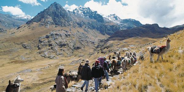 Adventurers on the Salkantay Trek to Machu Picchu in Peru