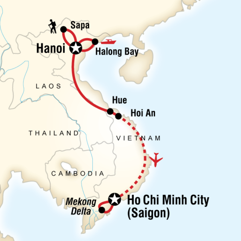 Map of the route for Best of Vietnam