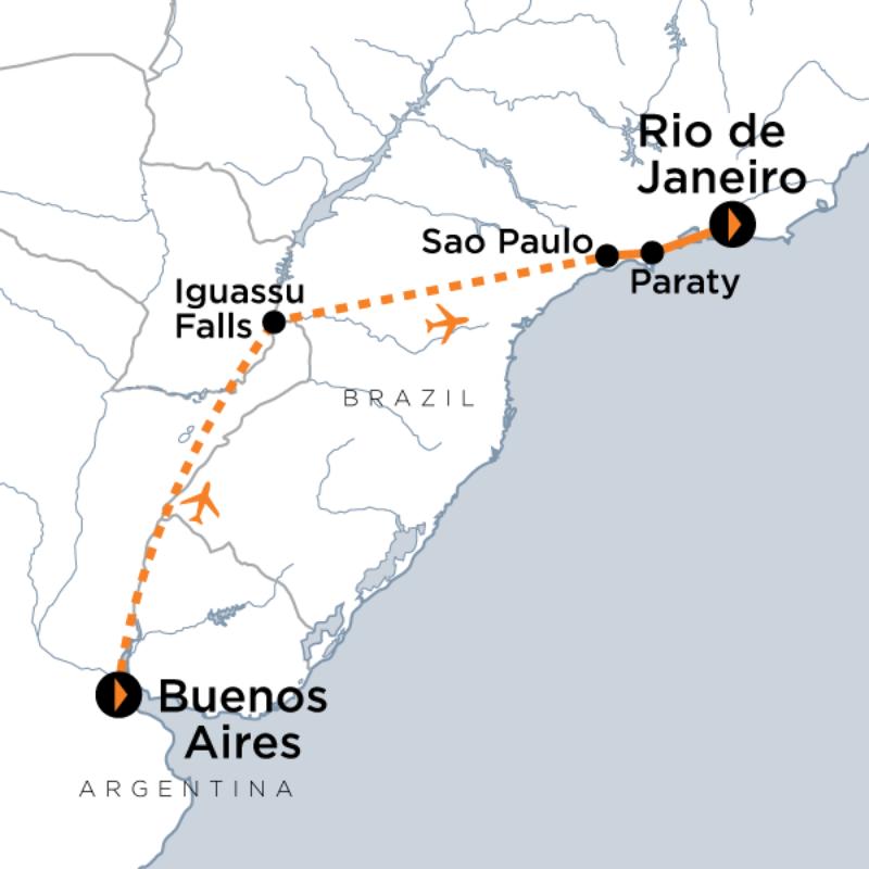 Route map for Highlights of Argentina & Brazil (SAABD)