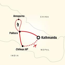 Route map for Nepal Family Adventure (ANNF)