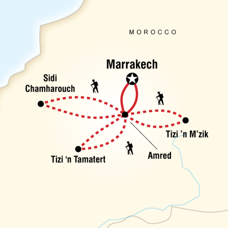 Map of the route for Atlas Mountain Trek