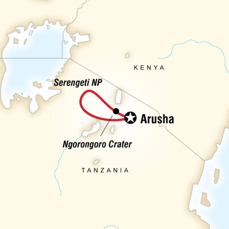 Map of the route for Serengeti & Ngorongoro Crater Safari