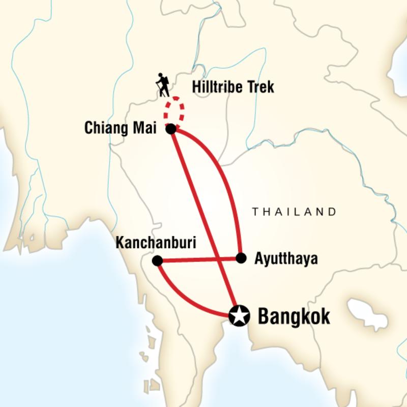 Map of the route for Northern Thailand Experience