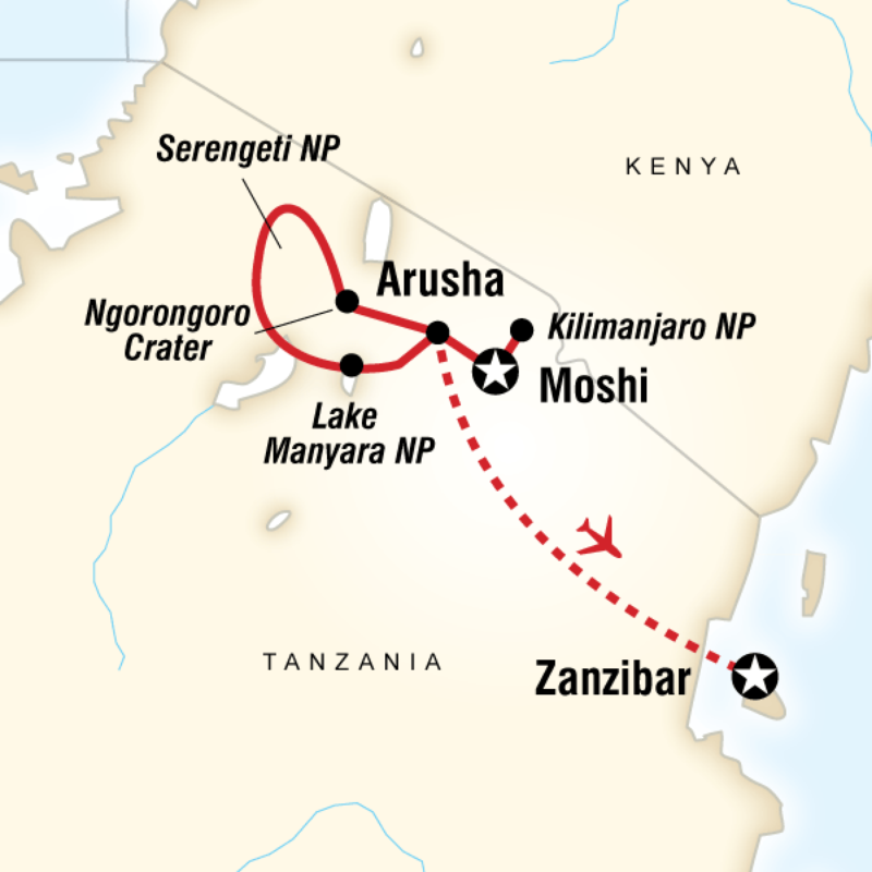 Map of the route for Tanzania Encompassed