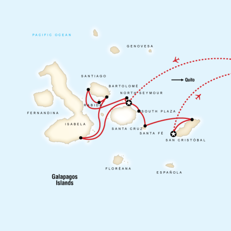 Route map for Explore Galapagos - Western, Central and East Islands (SEV10NA)