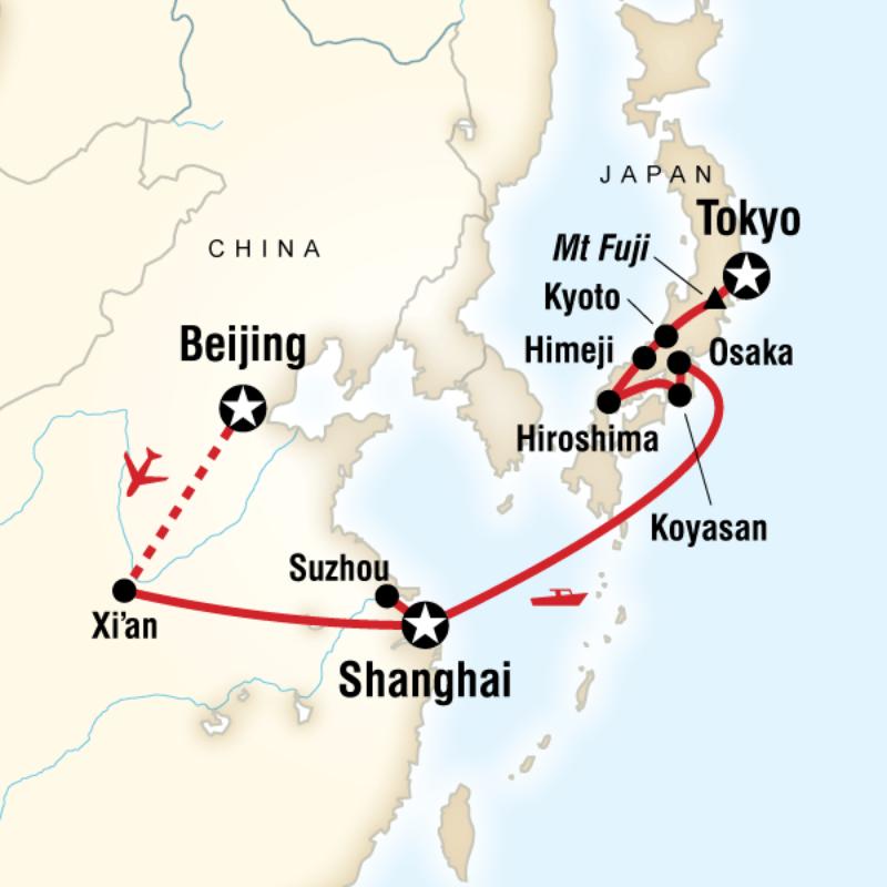 Map of the route for Ancient Empires—Beijing to Tokyo