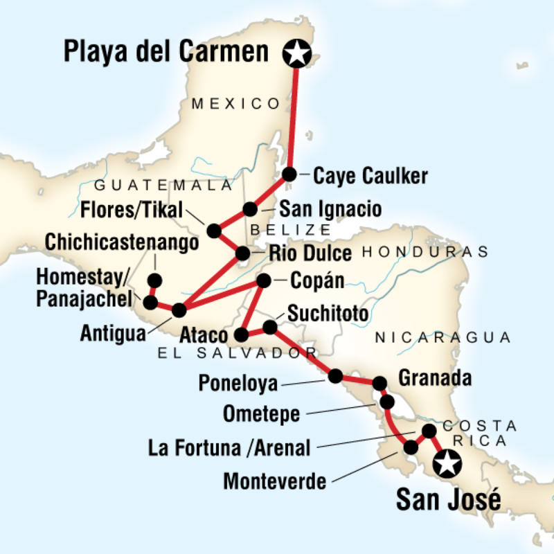 Map of the route for Best of Central America