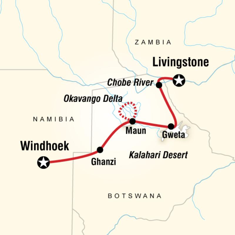 Map of the route for Delta & Falls Overland