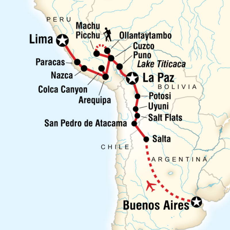 Route map for Buenos Aires to Lima Adventure (SABM)