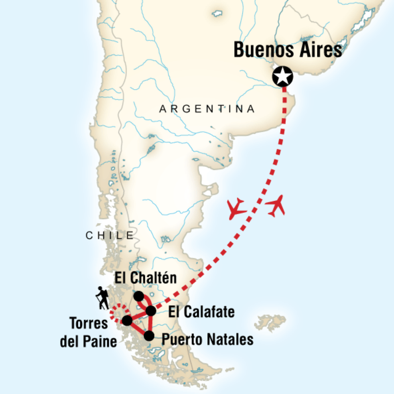Route map for The Best of Patagonia (SABP)