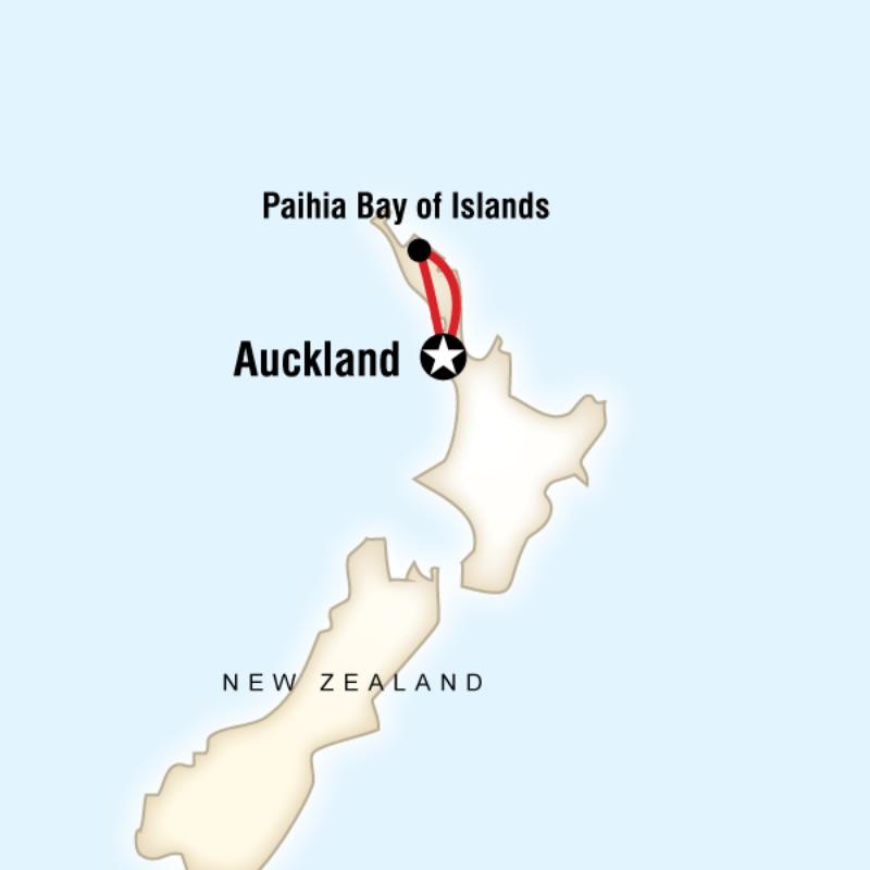 Map of the route for New Zealand—The Bay of Islands