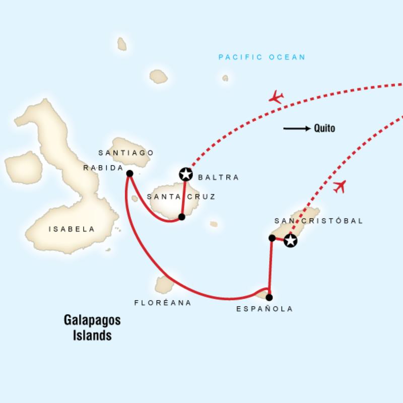Map of the route for Explore Galapagos - Southern Islands
