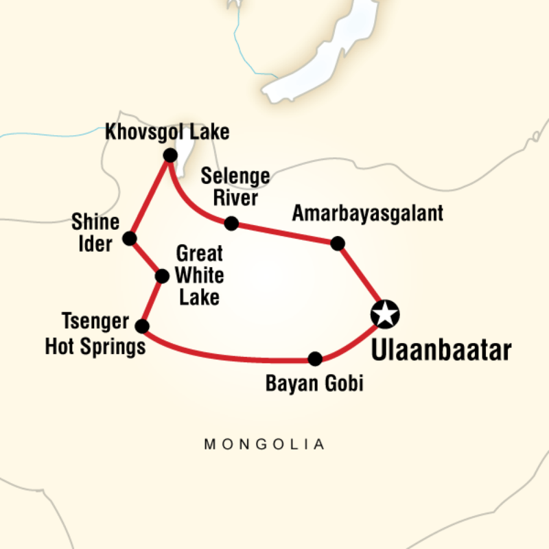 Route map for Naadam Festival Mongolia (AMNF)