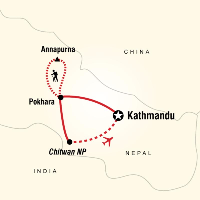 Map of the route for Nepal Family Adventure