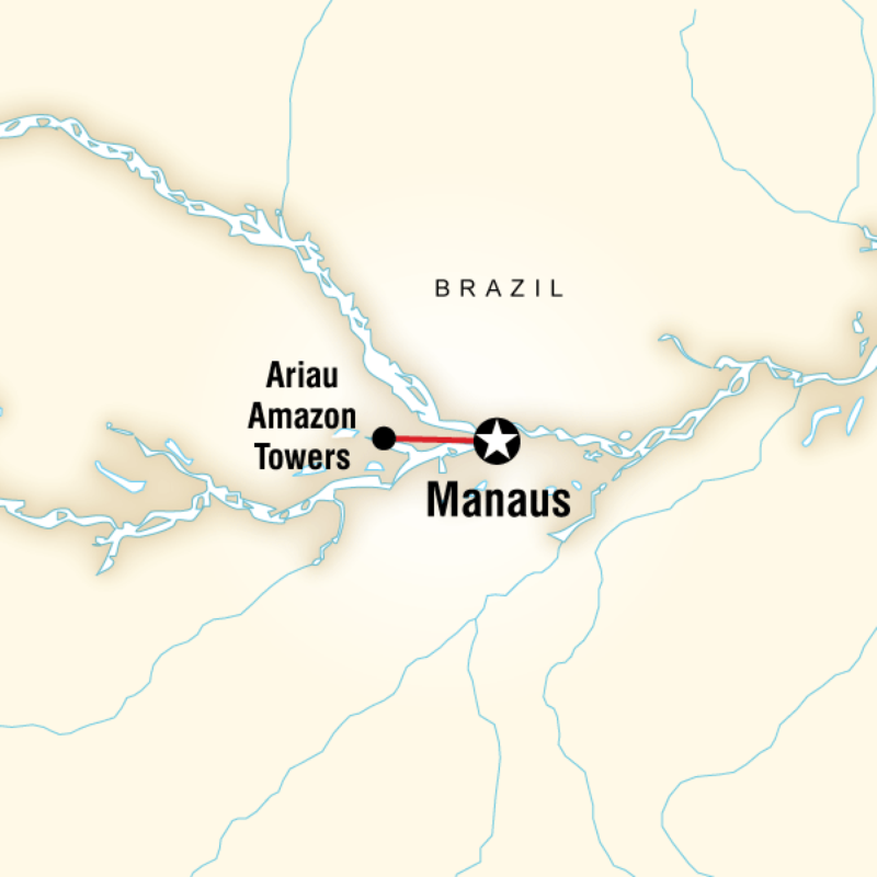 Map of the route for Ariau Amazon Towers Lodge