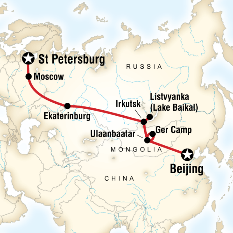 Map of the route for Trans Mongolian Express