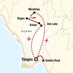 Route map for Classic Burma Adventure (ABCB)
