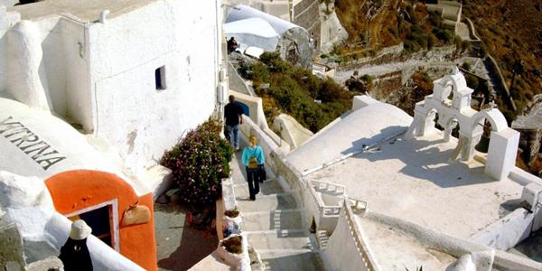 Steep Greek steps run through a local village