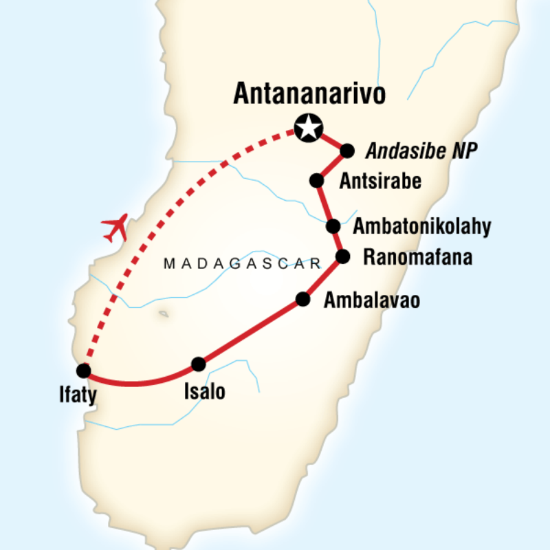 Map of the route for Highlights of Madagascar