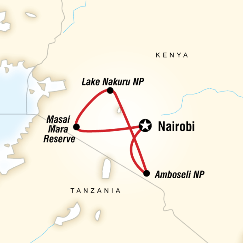 Map of the route for Kenya Safari Experience