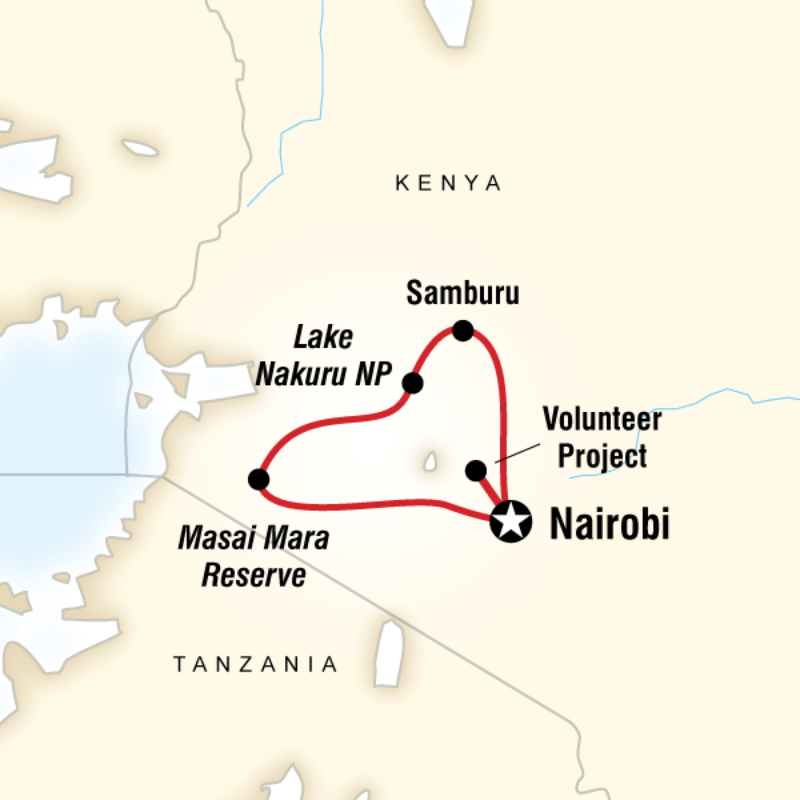 Map of the route for Kenya Volunteer and Safari