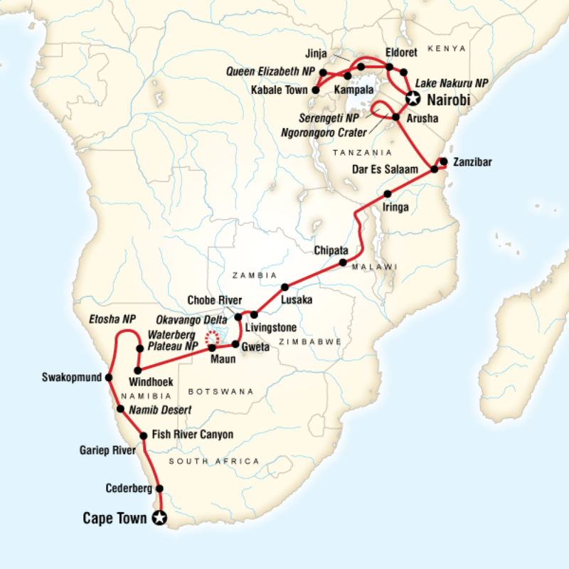 Map of the route for Ultimate Africa