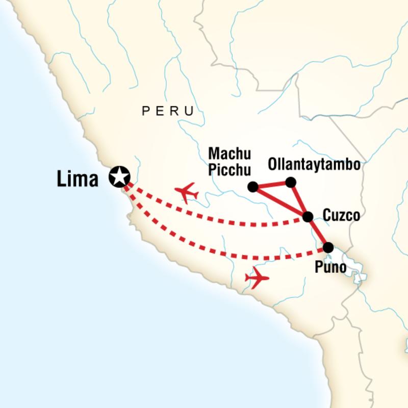 Map of the route for Peru Explorer