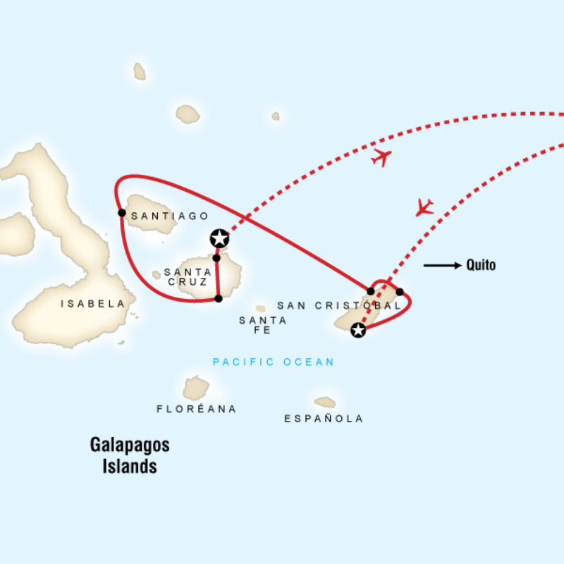 Map of the route for Explore Galapagos - Central and East