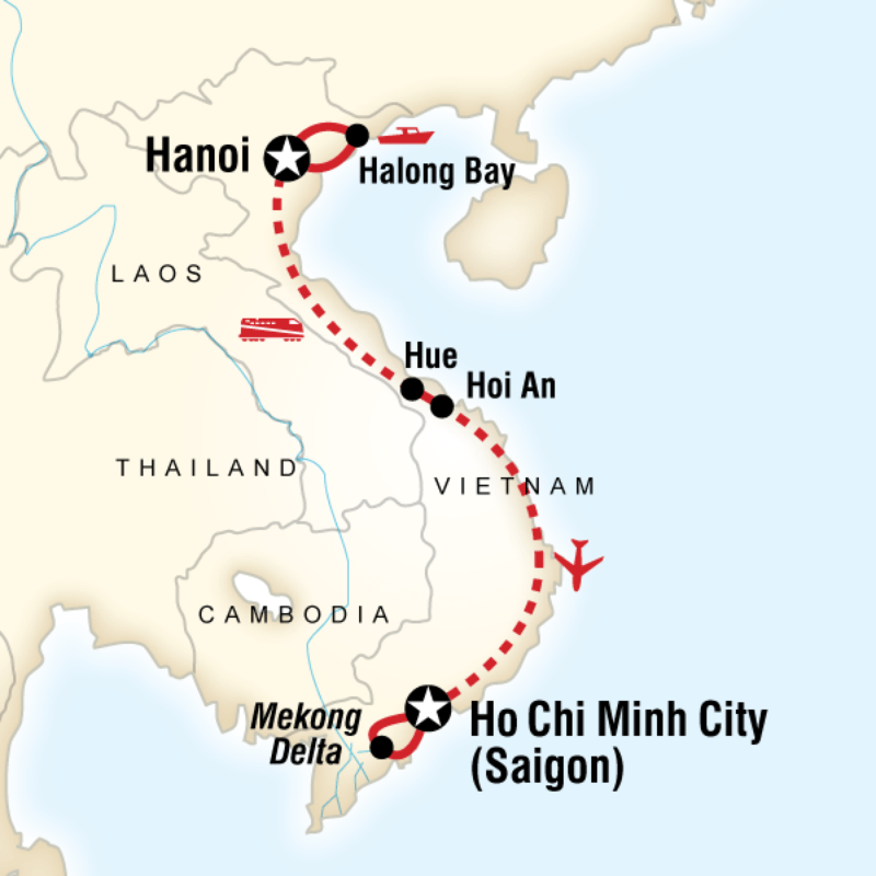 Route map for Vietnam Family Adventure (AVVF)