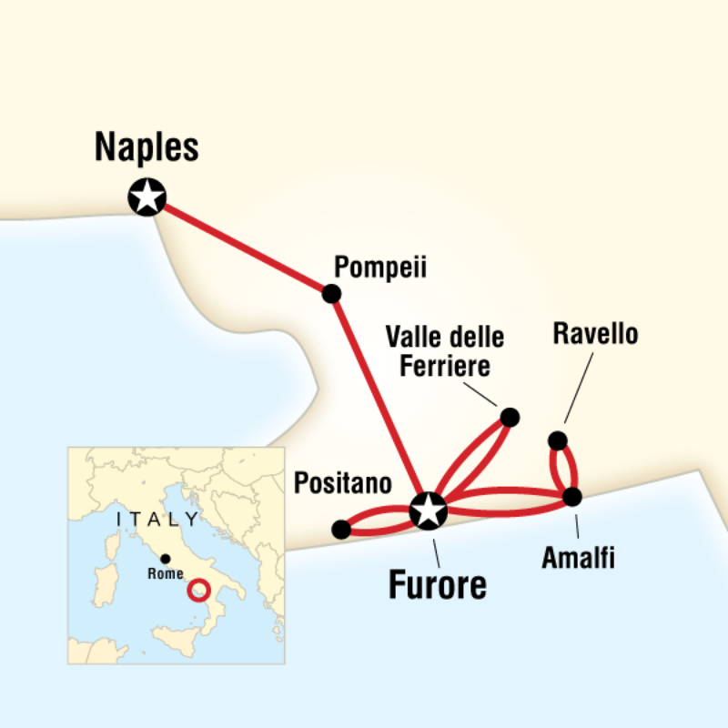 Map of the route for Local Living Italy: Amalfi Coast