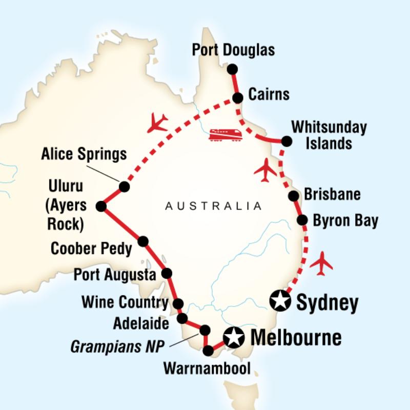 Route map for Australia in Style (OAIS)