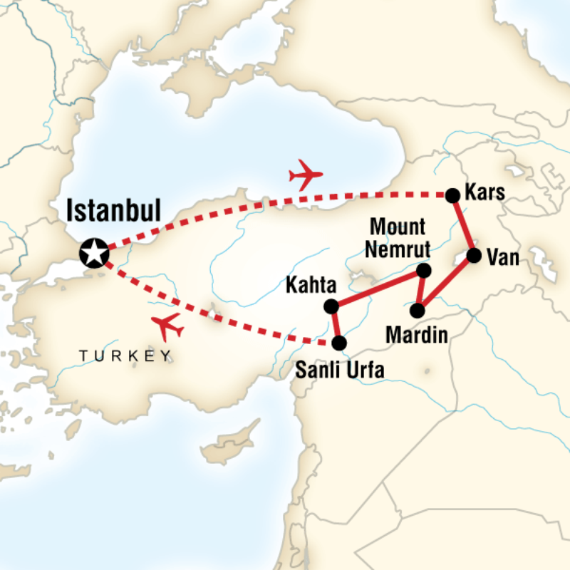 Map of the route for Eastern Turkey Adventure